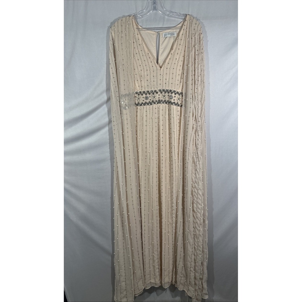 NWT $898 Mac‎ Duggal [ 12 ] Pearl Cape Sleeves Sequined V Neck Gown Rose S1800